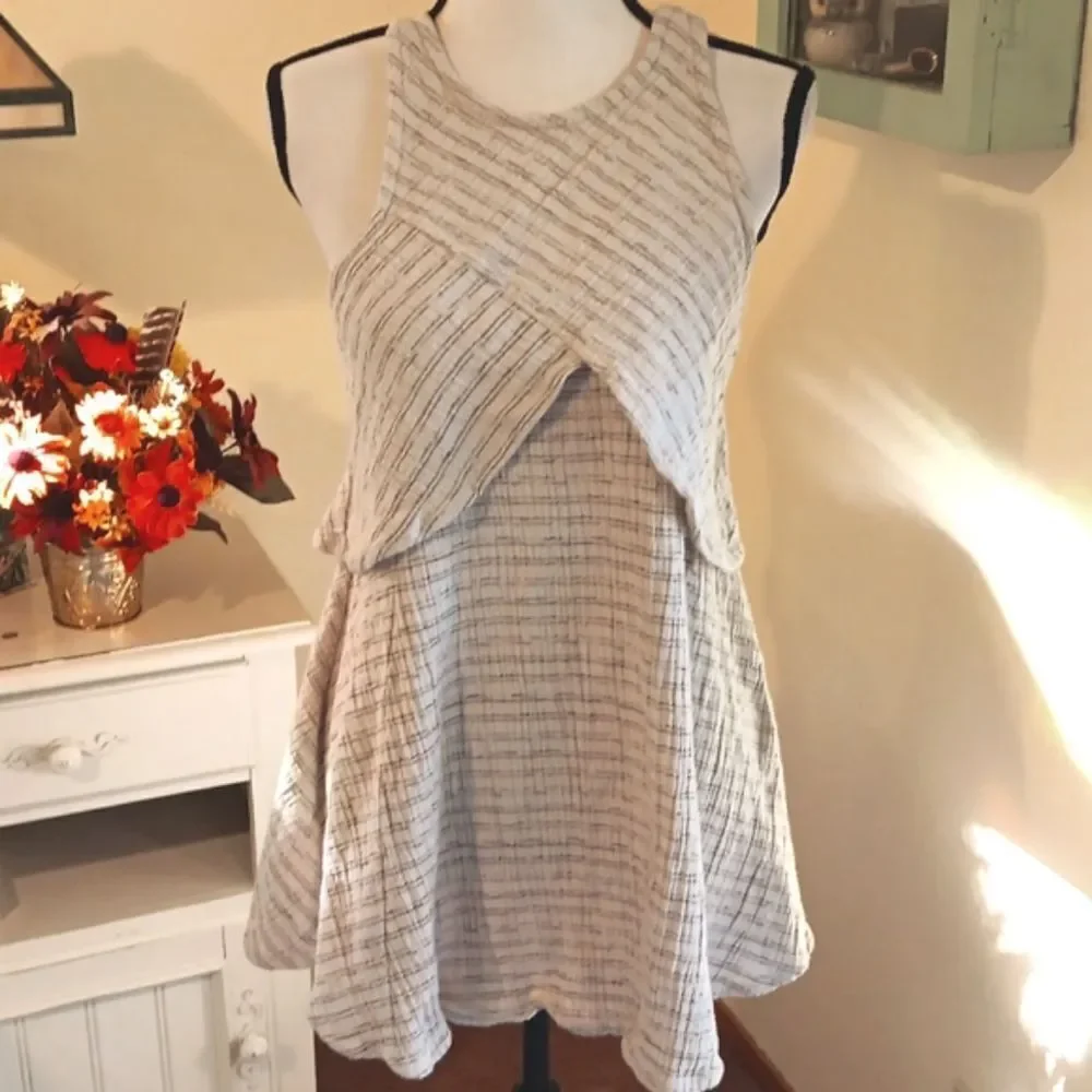 Free People Cream Linen/Cotton Mini Dress With Fun Back